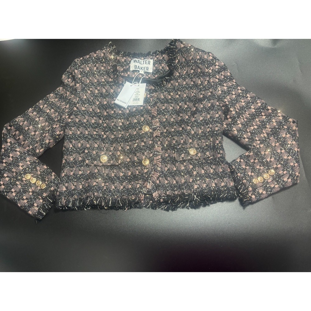 Walter Baker Inaya Jacket Womens Large Tribeca Tweed Black Blush Single Breasted